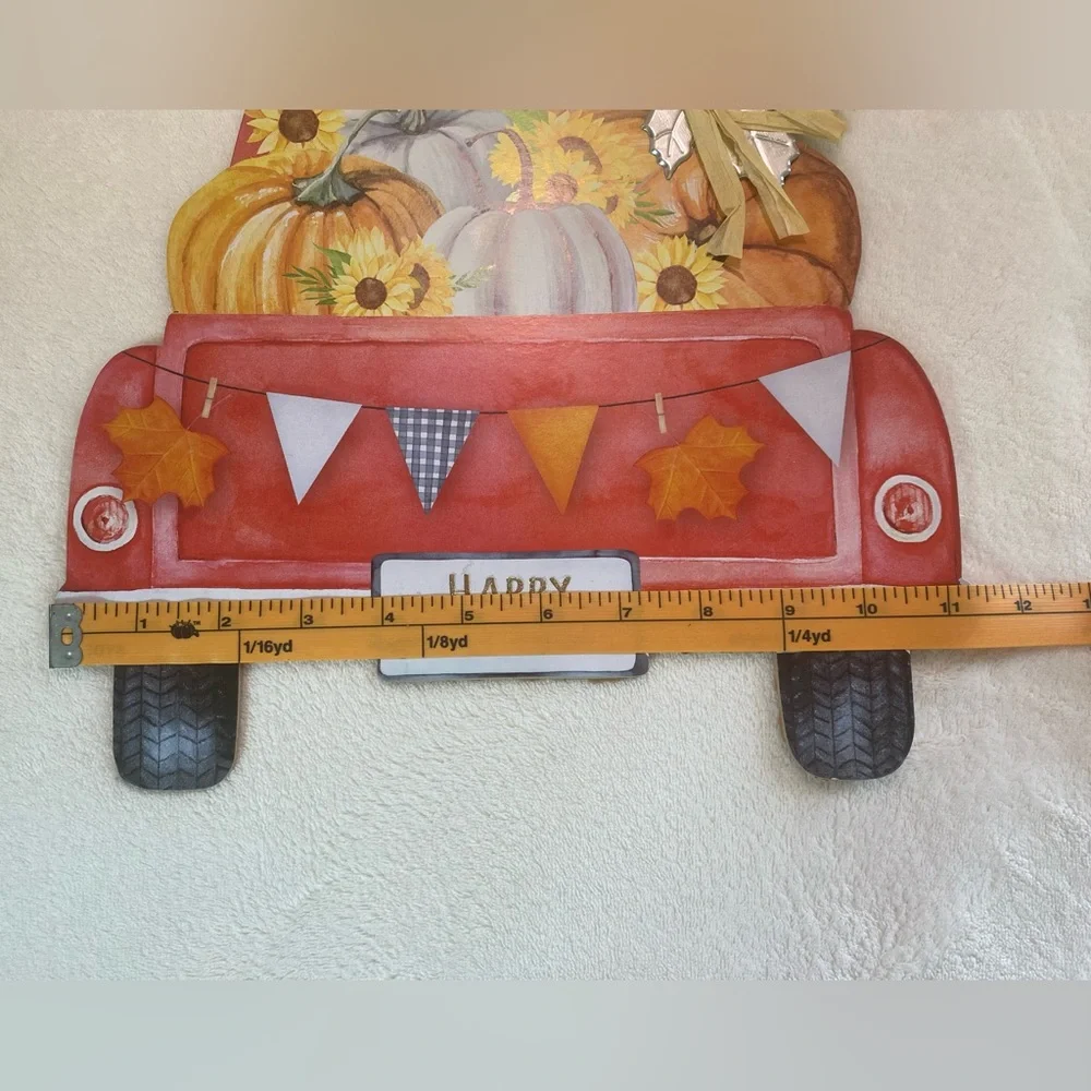 NWT Happy Harvest Classic Red Truck with Pumpkins in the Bed Hanging Sign